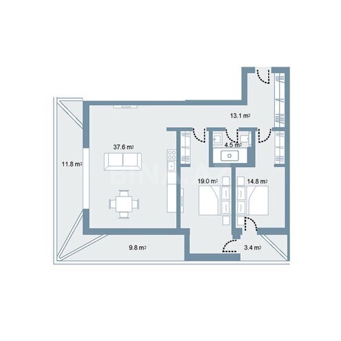 Sea Breeze Prime Residence yaşayış kompleksi, mənzilin planı - 3-otaqlı, 131.9 m²