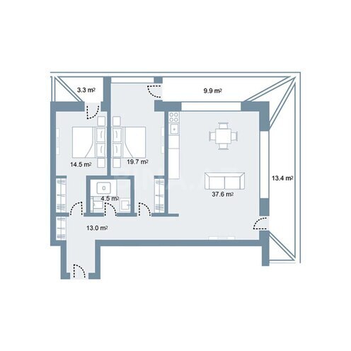 Sea Breeze Prime Residence yaşayış kompleksi, mənzilin planı - 3-otaqlı, 133.6 m²