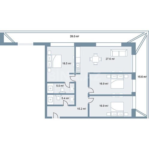 Sea Breeze Prime Residence yaşayış kompleksi, mənzilin planı - 4-otaqlı, 172.7 m²