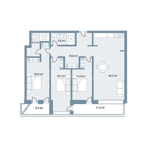 Sea Breeze Prime Residence yaşayış kompleksi, mənzilin planı - 4-otaqlı, 159 m²