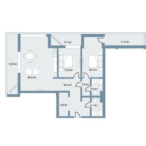 Sea Breeze Prime Residence yaşayış kompleksi, mənzilin planı - 4-otaqlı, 149.9 m²