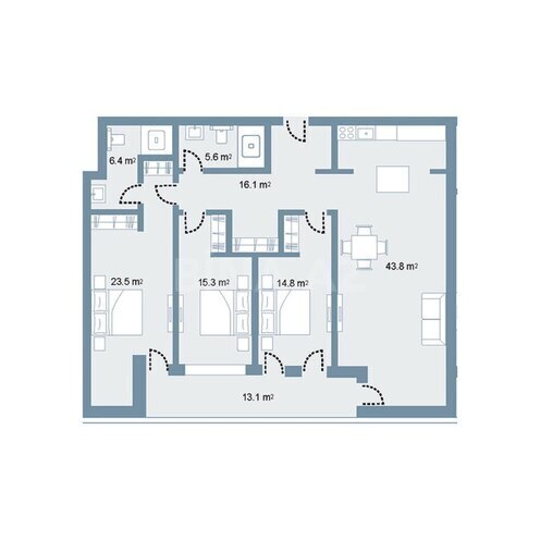 Sea Breeze Prime Residence yaşayış kompleksi, mənzilin planı - 4-otaqlı, 161 m²