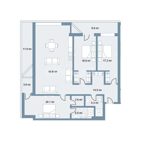 Sea Breeze Prime Residence yaşayış kompleksi, mənzilin planı - 4-otaqlı, 182.1 m²