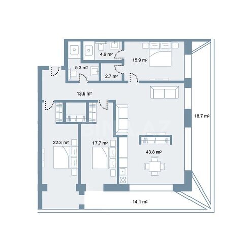 Sea Breeze Prime Residence yaşayış kompleksi, mənzilin planı - 4-otaqlı, 182 m²