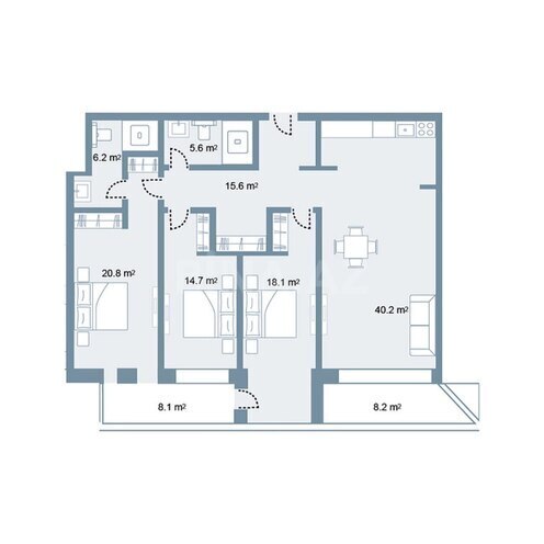 Sea Breeze Prime Residence yaşayış kompleksi, mənzilin planı - 4-otaqlı, 158.6 m²