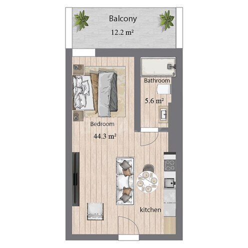 Sea Breeze Palm Beach yaşayış kompleksi, mənzilin planı - 1-otaqlı, 72.5 m²