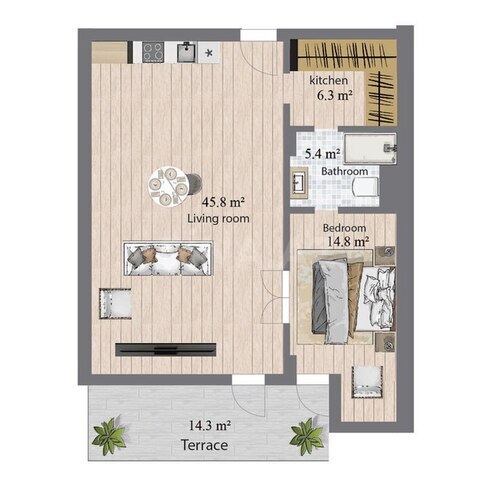 Sea Breeze Palm Beach yaşayış kompleksi, mənzilin planı - 2-otaqlı, 101 m²