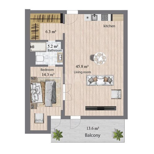 Sea Breeze Palm Beach yaşayış kompleksi, mənzilin planı - 2-otaqlı, 102 m²