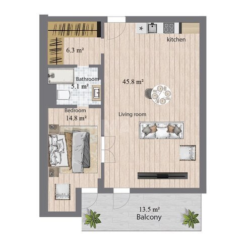 Sea Breeze Palm Beach yaşayış kompleksi, mənzilin planı - 2-otaqlı, 101.9 m²