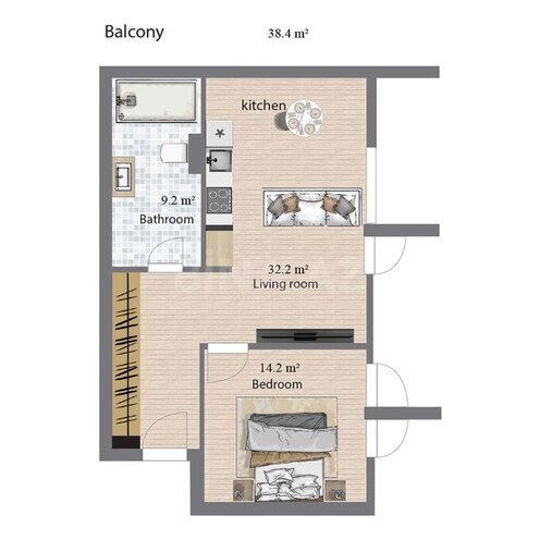 Sea Breeze Palm Beach yaşayış kompleksi, mənzilin planı - 2-otaqlı, 107 m²