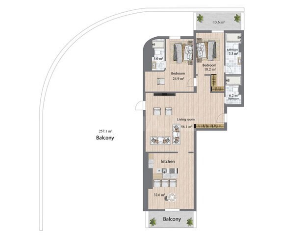 Sea Breeze Palm Beach yaşayış kompleksi, mənzilin planı - 3-otaqlı, 456.3 m²