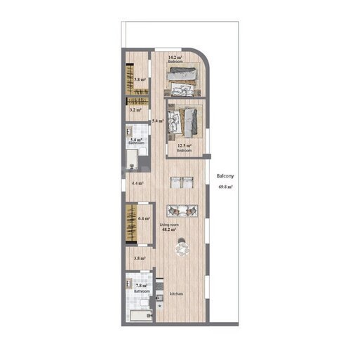 Sea Breeze Palm Beach yaşayış kompleksi, mənzilin planı - 3-otaqlı, 217.2 m²