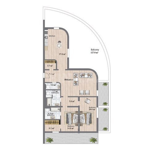 Sea Breeze Palm Beach yaşayış kompleksi, mənzilin planı - 3-otaqlı, 290.8 m²