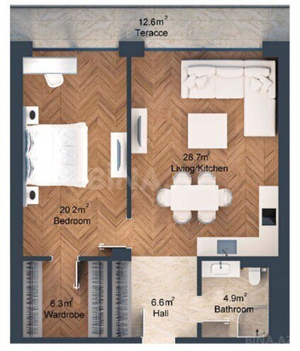 Sea Breeze Park Residences  yaşayış kompleksi, mənzilin planı - 2-otaqlı, 91.9 m²