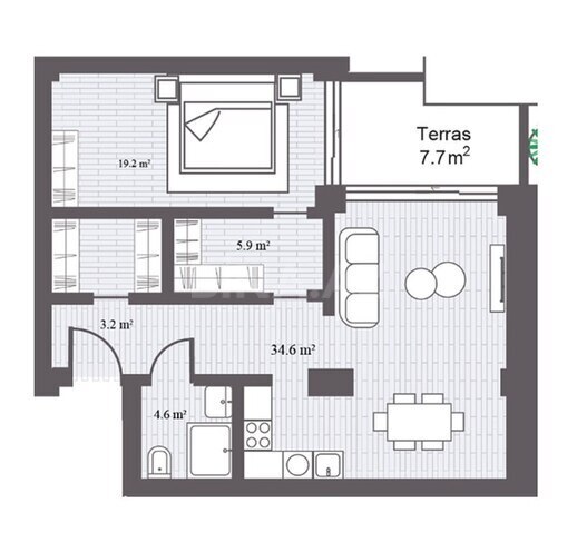 Sea Breeze Gardens Residences yaşayış kompleksi, mənzilin planı - 2-otaqlı, 93.83 m²
