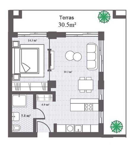 Sea Breeze Gardens Residences yaşayış kompleksi, mənzilin planı - 2-otaqlı, 97.75 m²