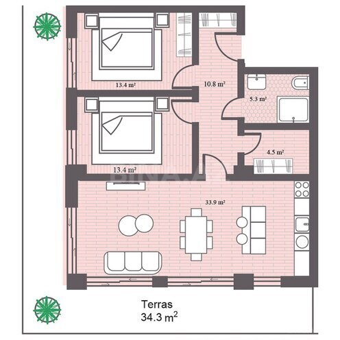 Sea Breeze Gardens Residences yaşayış kompleksi, mənzilin planı - 3-otaqlı, 131.14 m²