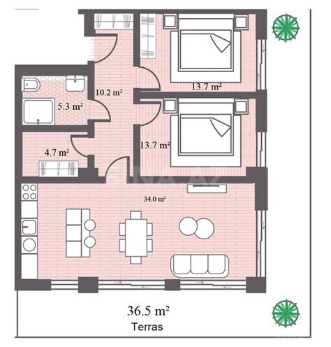 Sea Breeze Gardens Residences yaşayış kompleksi, mənzilin planı - 3-otaqlı, 133.69 m²