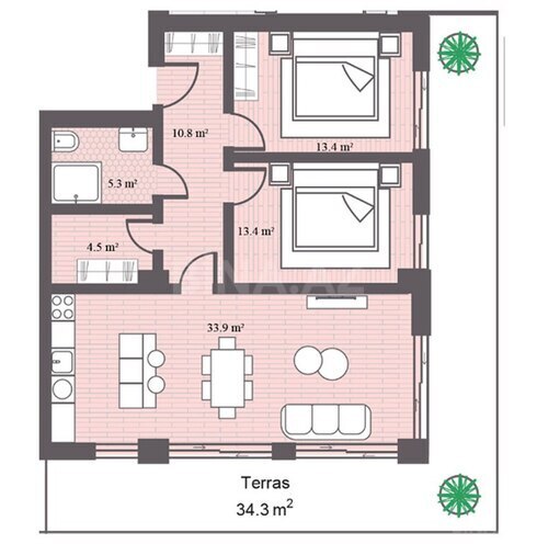 Sea Breeze Gardens Residences yaşayış kompleksi, mənzilin planı - 3-otaqlı, 131.14 m²