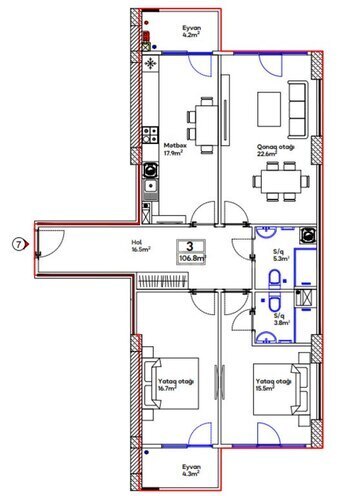 Satılır 3 otaqlı yeni tikili 106.8 m², 20 Yanvar m., photo 16 from 17