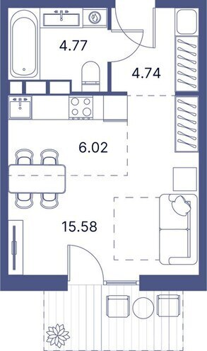Port d’Azur yaşayış kompleksi, mənzilin planı - 1-otaqlı, 36.34 m²