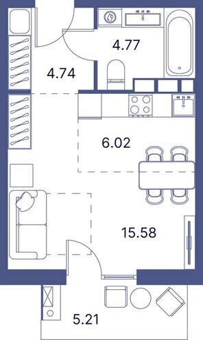 Port d’Azur yaşayış kompleksi, mənzilin planı - 1-otaqlı, 41.41 m²
