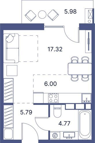 Port d’Azur yaşayış kompleksi, mənzilin planı - 1-otaqlı, 45.61 m²