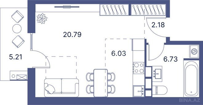 Port d’Azur yaşayış kompleksi, mənzilin planı - 1-otaqlı, 49.22 m²