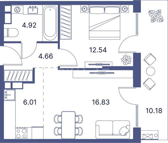 Port d’Azur yaşayış kompleksi, mənzilin planı - 1-otaqlı, 62.8 m²