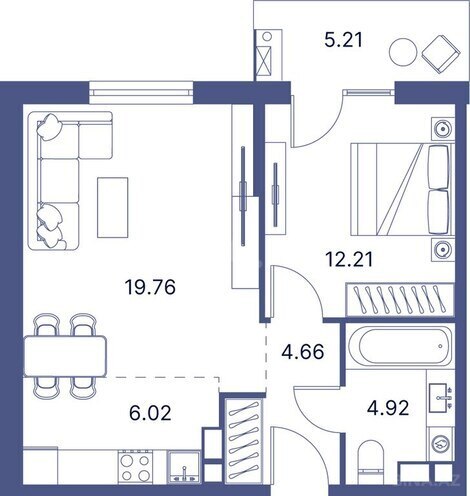 Port d’Azur yaşayış kompleksi, mənzilin planı - 1-otaqlı, 64.41 m²