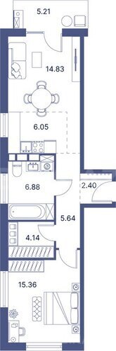 Port d’Azur yaşayış kompleksi, mənzilin planı - 1-otaqlı, 79.48 m²