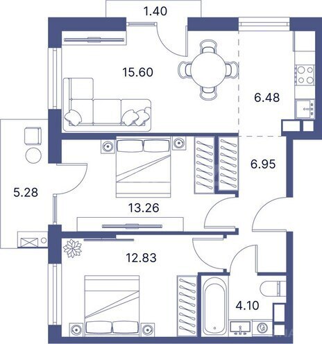 Port d’Azur yaşayış kompleksi, mənzilin planı - 2-otaqlı, 78.54 m²