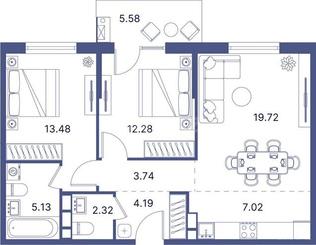 Port d’Azur yaşayış kompleksi, mənzilin planı - 2-otaqlı, 84.41 m²