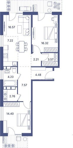 Port d’Azur yaşayış kompleksi, mənzilin planı - 2-otaqlı, 96.15 m²