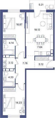 Port d’Azur yaşayış kompleksi, mənzilin planı - 2-otaqlı, 103.19 m²