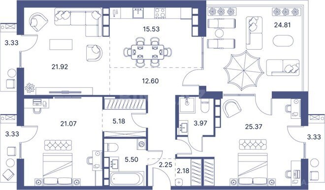 Port d’Azur yaşayış kompleksi, mənzilin planı - 2-otaqlı, 175.8 m²