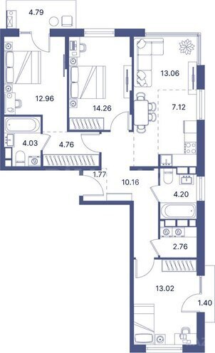 Port d’Azur yaşayış kompleksi, mənzilin planı - 3-otaqlı, 112.95 m²