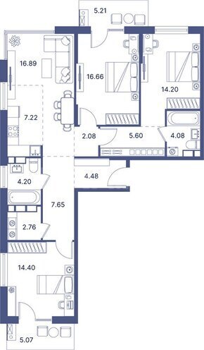Port d’Azur yaşayış kompleksi, mənzilin planı - 3-otaqlı, 130.27 m²