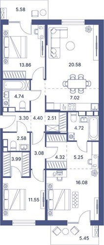 Port d’Azur yaşayış kompleksi, mənzilin planı - 3-otaqlı, 140.15 m²