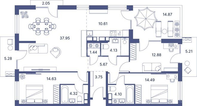 Port d’Azur yaşayış kompleksi, mənzilin planı - 3-otaqlı, 164.08 m²