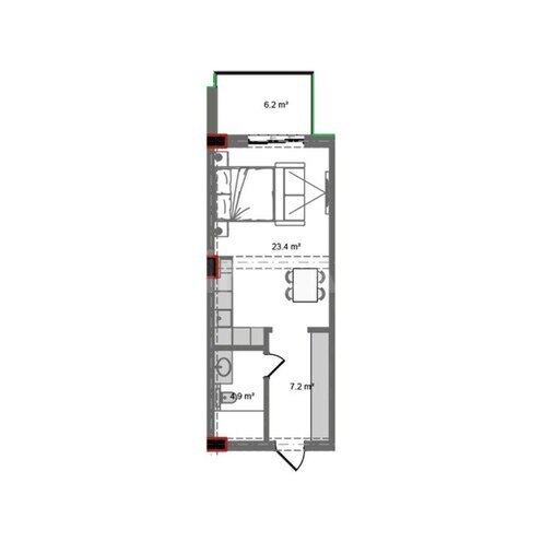 Sea Breeze Paradise yaşayış kompleksi, mənzilin planı - 1-otaqlı, 50.1 m²