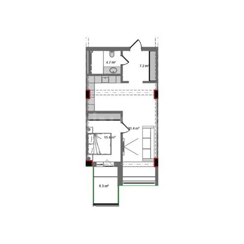 Sea Breeze Paradise yaşayış kompleksi, mənzilin planı - 2-otaqlı, 74.7 m²