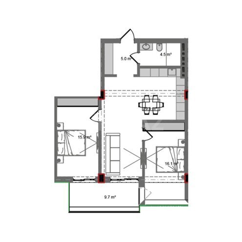 Sea Breeze Paradise yaşayış kompleksi, mənzilin planı - 3-otaqlı, 95.9 m²