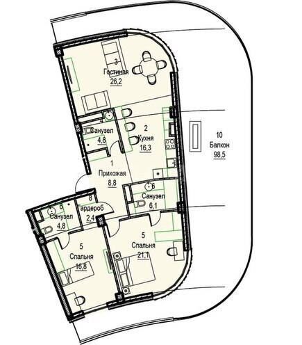 Sea Breeze Miami Residence yaşayış kompleksi, mənzilin planı - 3-otaqlı, 228 m²