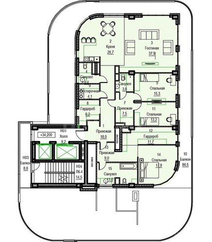 Sea Breeze Miami Residence yaşayış kompleksi, mənzilin planı - 4-otaqlı, 316.8 m²