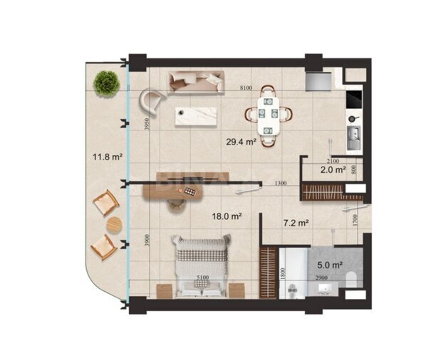 Sea Breeze Swissôtel & Raffle Residences yaşayış kompleksi, mənzilin planı - 2-otaqlı, 82.4 m²