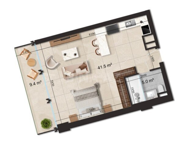 Sea Breeze Swissôtel & Raffle Residences yaşayış kompleksi, mənzilin planı - 1-otaqlı, 62.3 m²