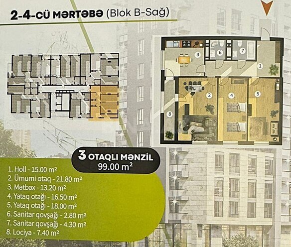 Satılır 3 otaqlı yeni tikili 99 m², Binəqədi r., photo 10 from 11