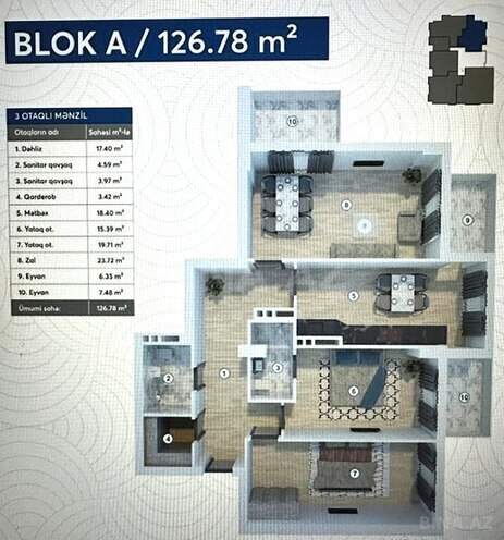 Продаётся 3-комн. новостройка 126.7 м², м. Кероглу, photo 9 from 17