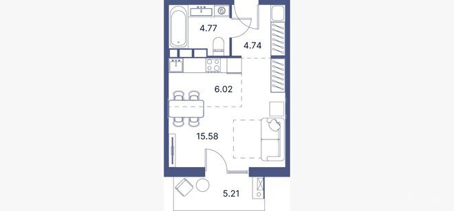 Sea Breeze Port D’Azur yaşayış kompleksi, mənzilin planı - 1-otaqlı, 41.59 m²